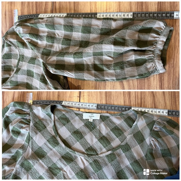 Entro Green & Beige Flowy -Flared Blouse 3/4 Sleeve Size M B007 - Picture 5 of 6
